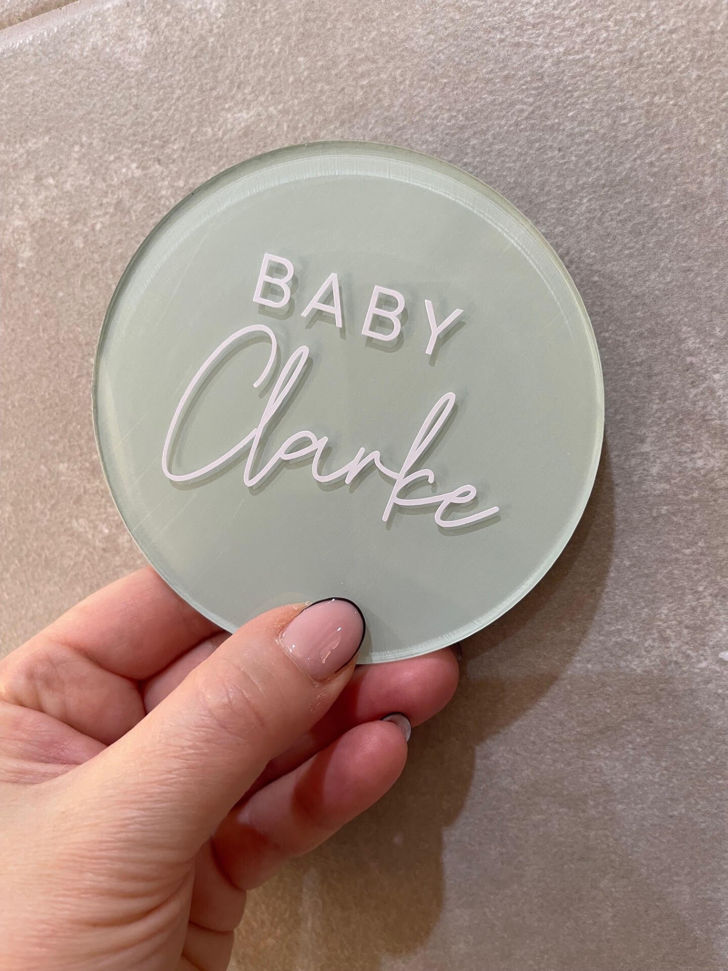 Baby name round acrylic plaque