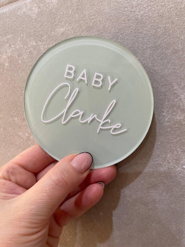 Baby name round acrylic plaque