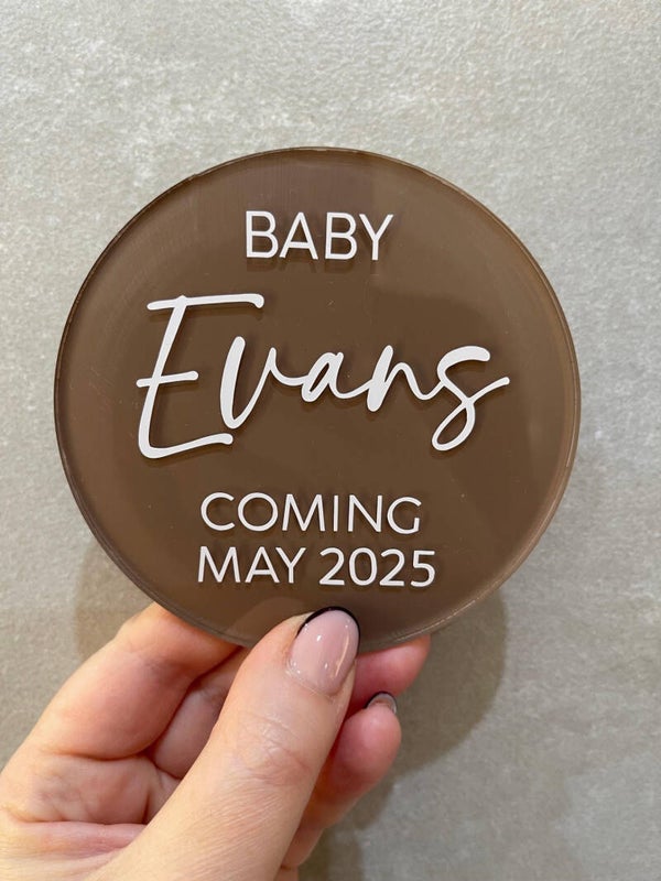 Baby name "coming" acrylic plaque