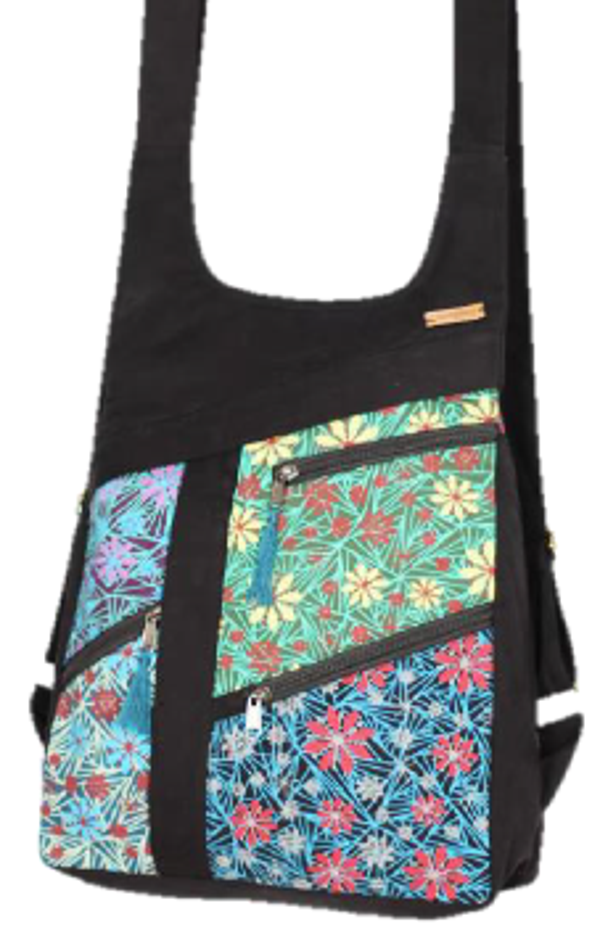 Bolso Bandolera Negro Estampado Floral Colorido