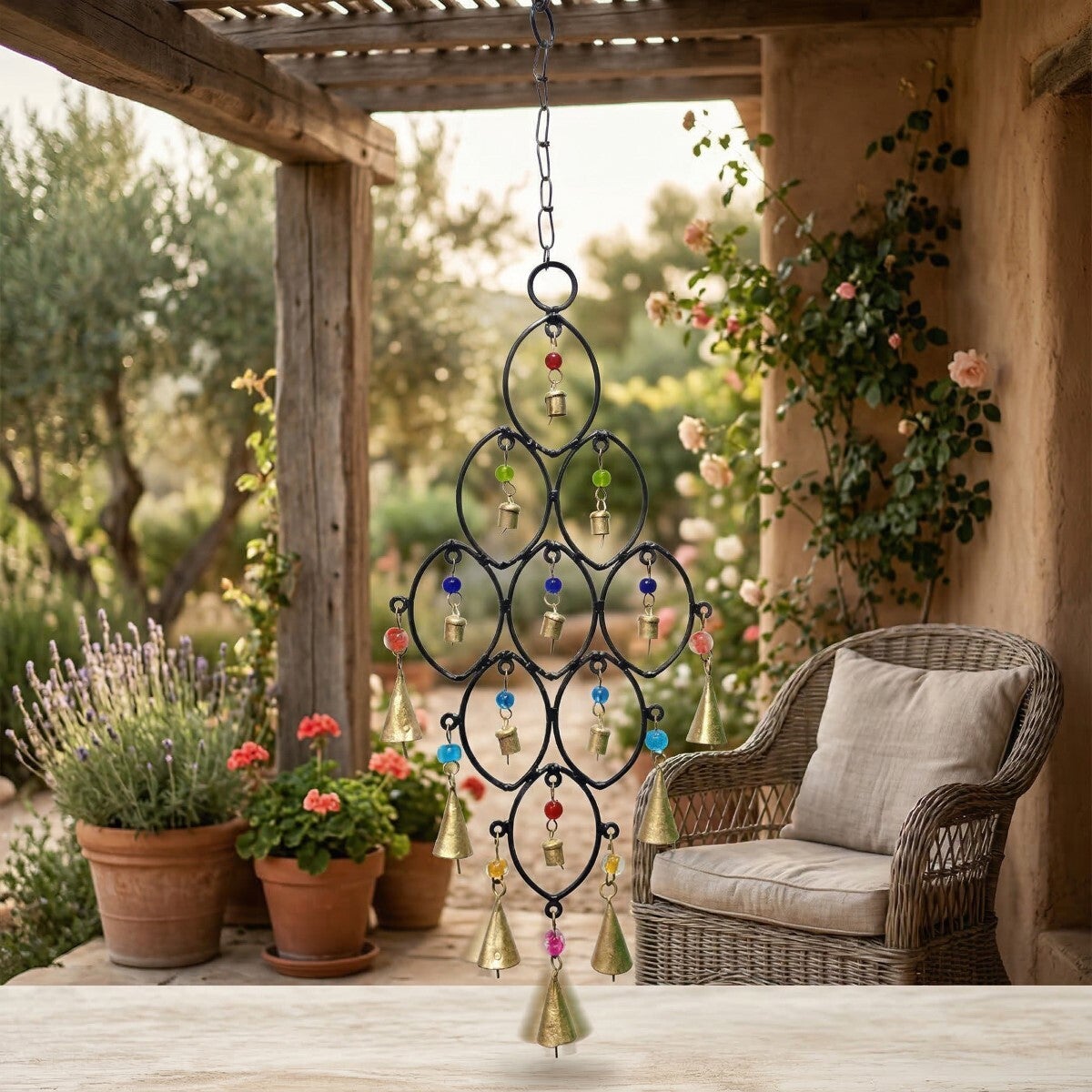 Colgante de Forja y Cascabeles Dorados | Decoración Boho