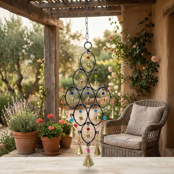 Colgante de Forja y Cascabeles Dorados | Decoración Boho