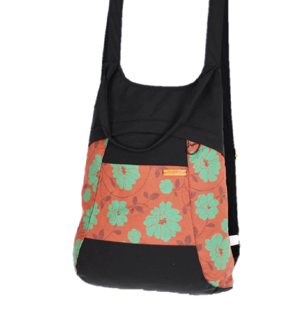 Bolso Bandolera Negro con Flores Verdes