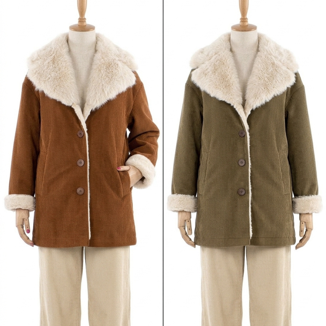 Chaqueta de Pana Boho Manali con Pelo Sintético – Abrigo Hippie Chic