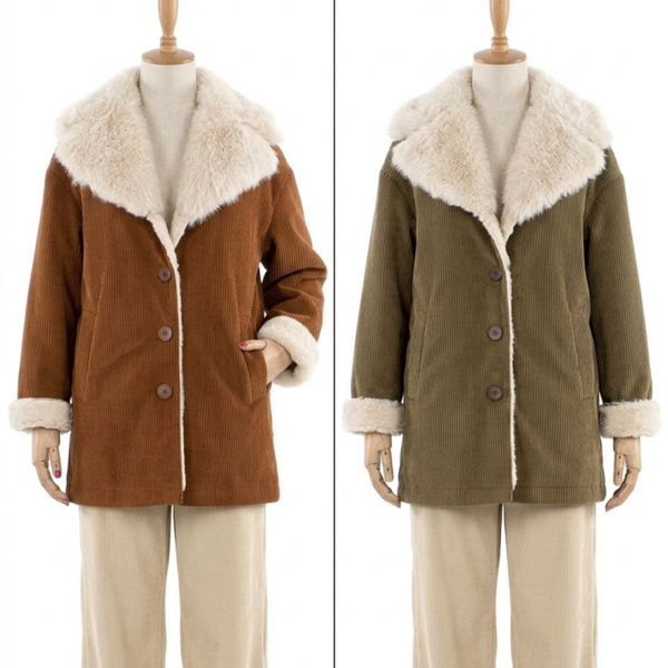 Chaqueta de Pana Boho Manali con Pelo Sintético – Abrigo Hippie Chic