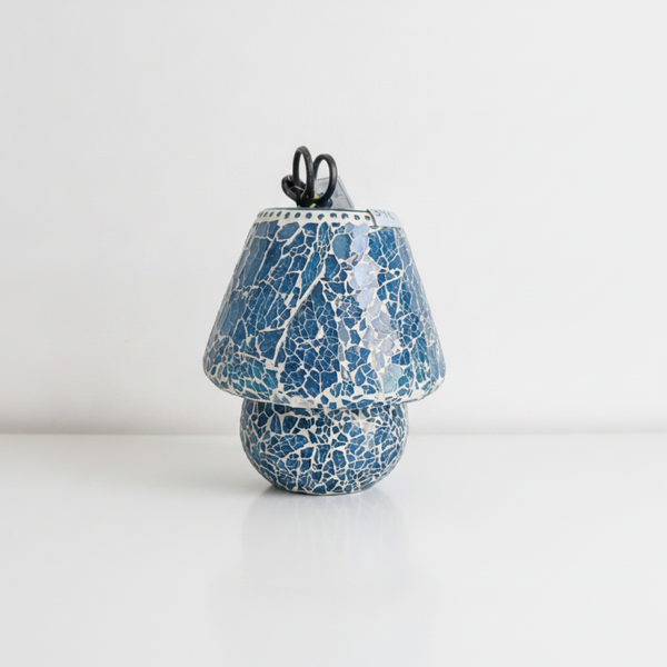 Lámpara Mosaico Azul Forma Seta | Luz Ambiente de Cristal
