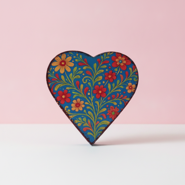 Caja Metálica Corazón Azul Floral | Joyero Boho