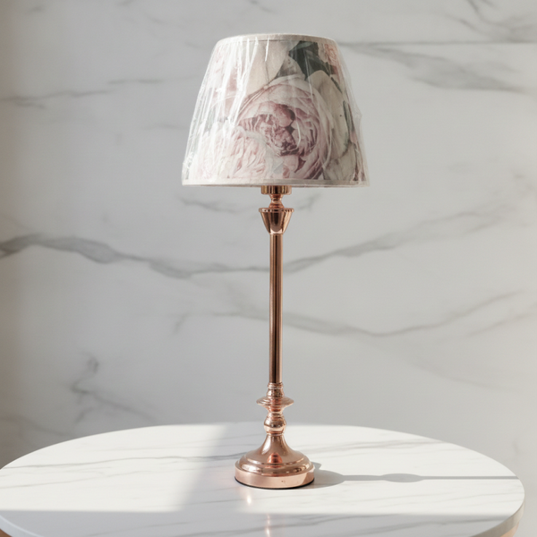 Lámpara de Mesa Oro Rosa Pantalla Floral | Estilo Romántico