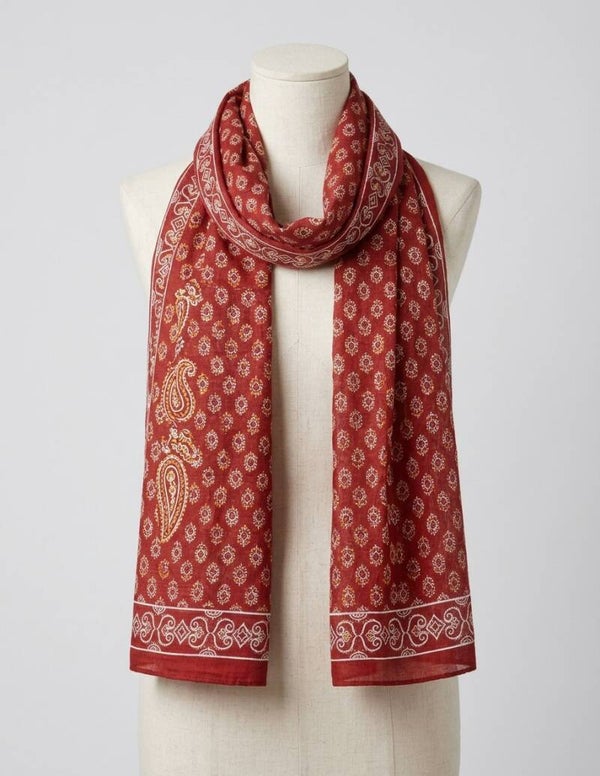 Pareo Bufanda de Algodón Jodhpur | Rojo Terracota y Estampado Block Print