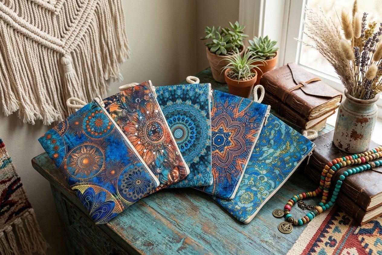 Monedero de Algodón Mandala Azul | Estilo Boho Hippie