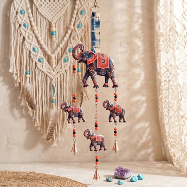 Móvil Colgante Elefantes con Cascabeles | Decoración Étnica Boho