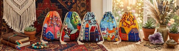 Mochila Saco de Algodón Ilustrada Casitas | Boho Hippie