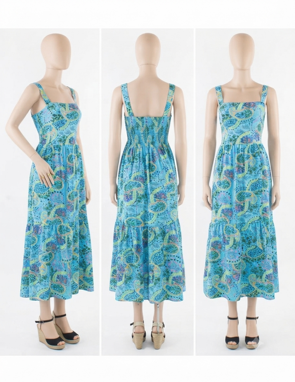 Vestido Midi Boho Azul Estampado Paisley | Moda Hippie
