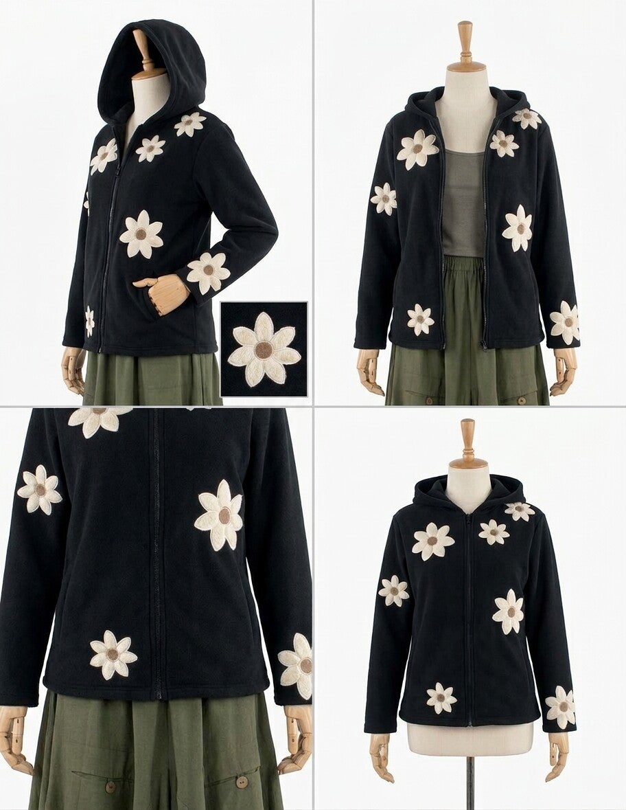Chaqueta Polar con Capucha y Flores Rishikesh – Moda Boho Chic