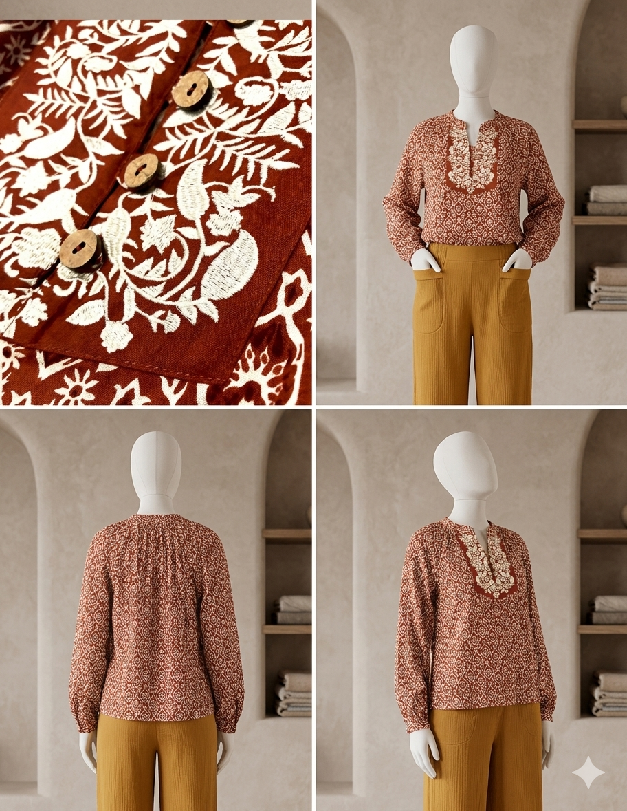 Blusa Étnica Musgo | Moda Hippie Ecológica | Tiendasamarcanda