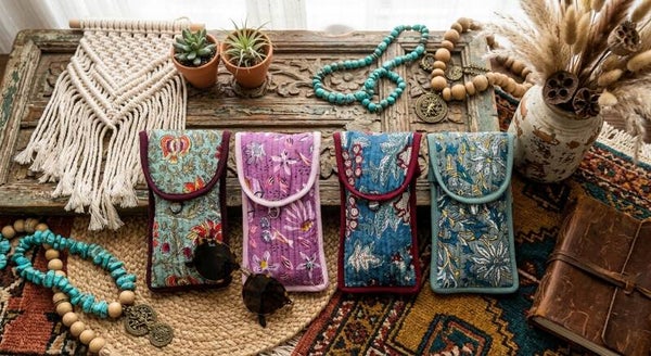 Funda de Gafas Acolchada de Algodón | Estilo Boho Block Print