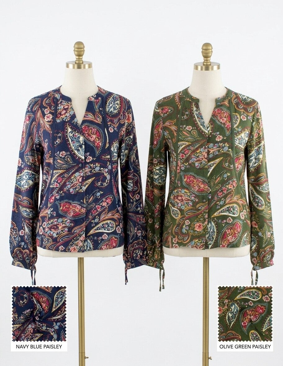 Blusa Boho Paisley Agra | Viscosa Manta Corta con Encaje y Botones
