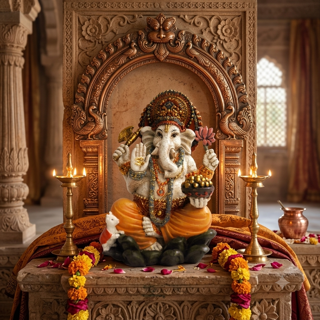 Ganesha Resina Sentado Naranja | Decoraciones Hippies