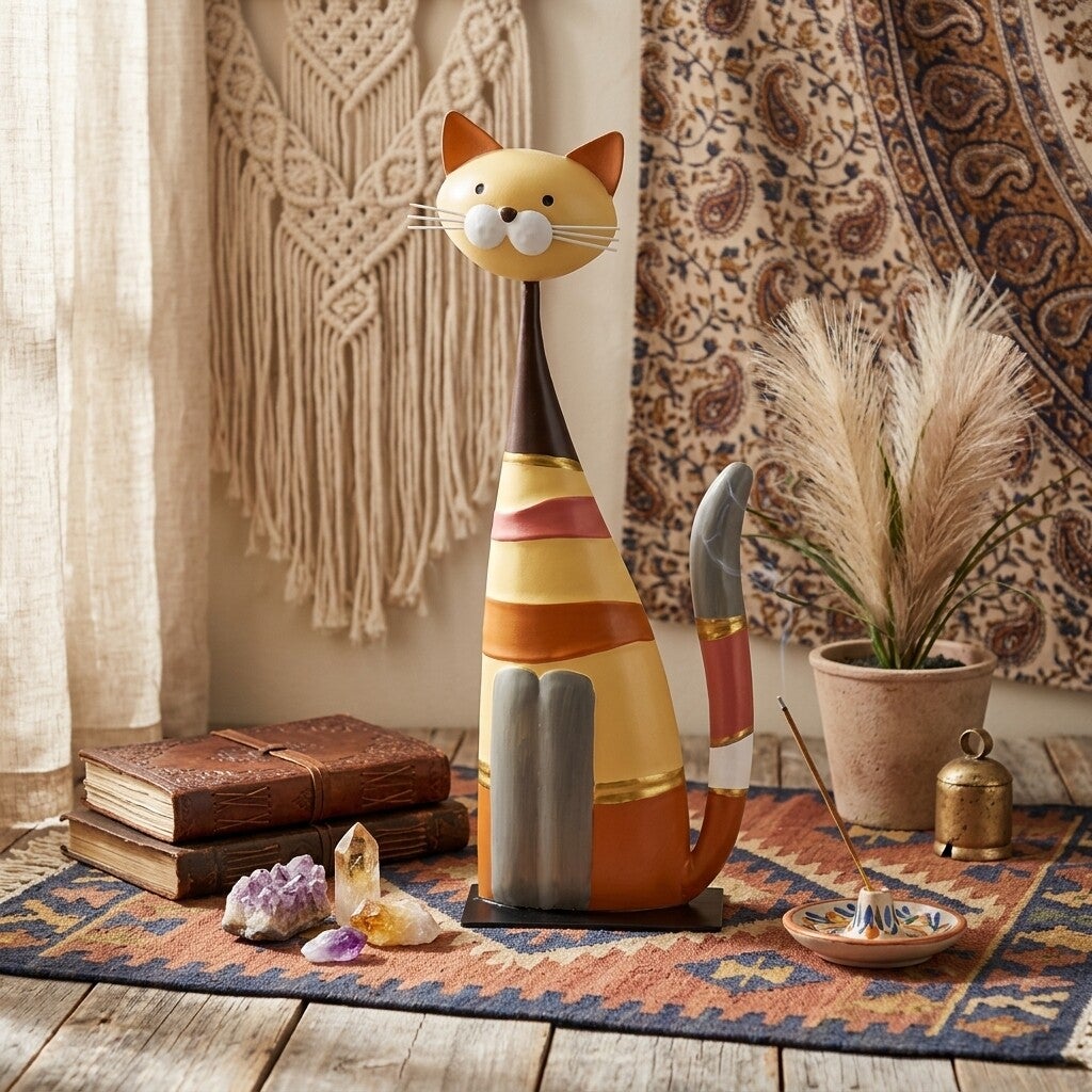 Figura Decorativa Gato Estilizado de Metal | Estilo Boho Chic