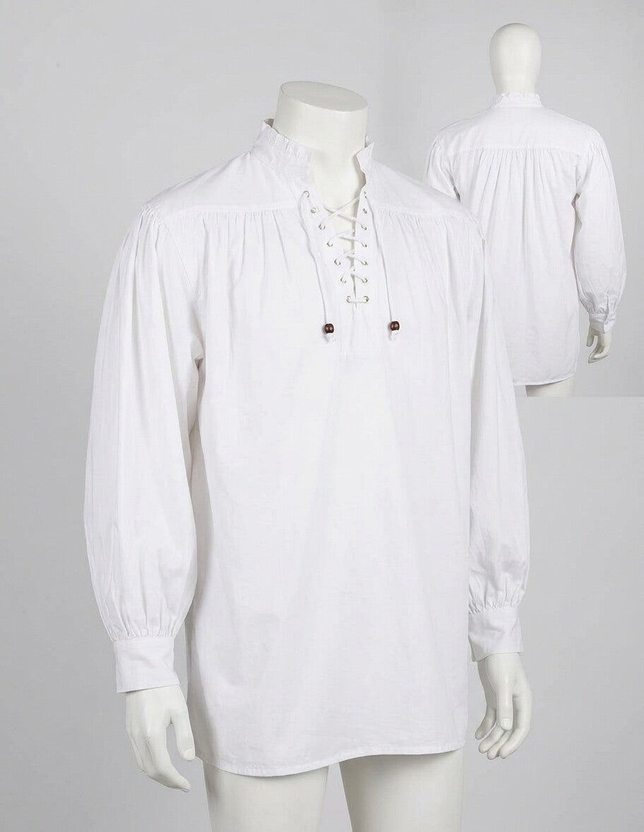 Camisa de Algodón Blanca con Cordones Goa – Estilo Pirata y Boho Hombre