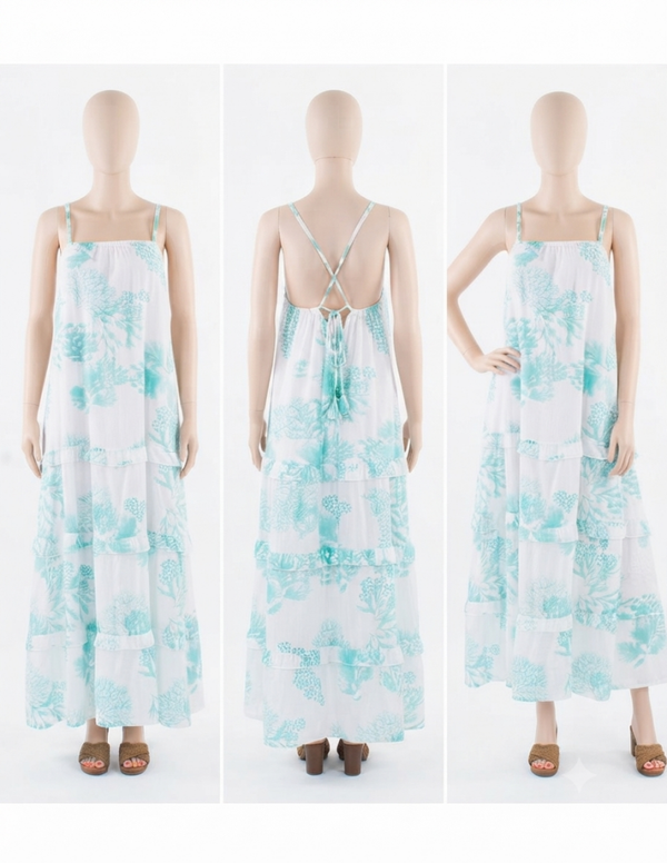 Vestido Largo Boho Turquesa y Blanco | Estilo Hippie Chic