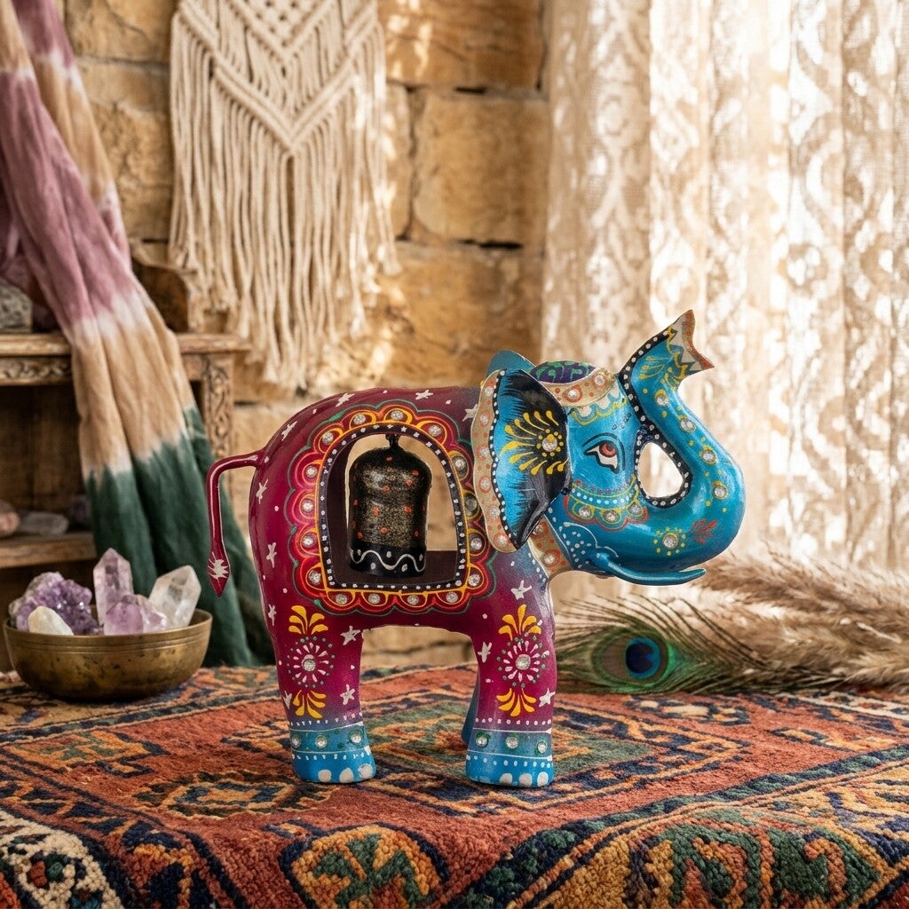 Figura Elefante Étnico de Hojalata con Cencerro | Decó Boho Chic