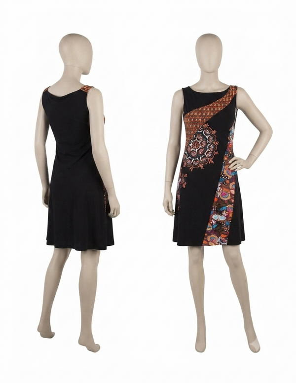 Vestido Hippie Chic Negro con Mándala Étnico | Comprar Online