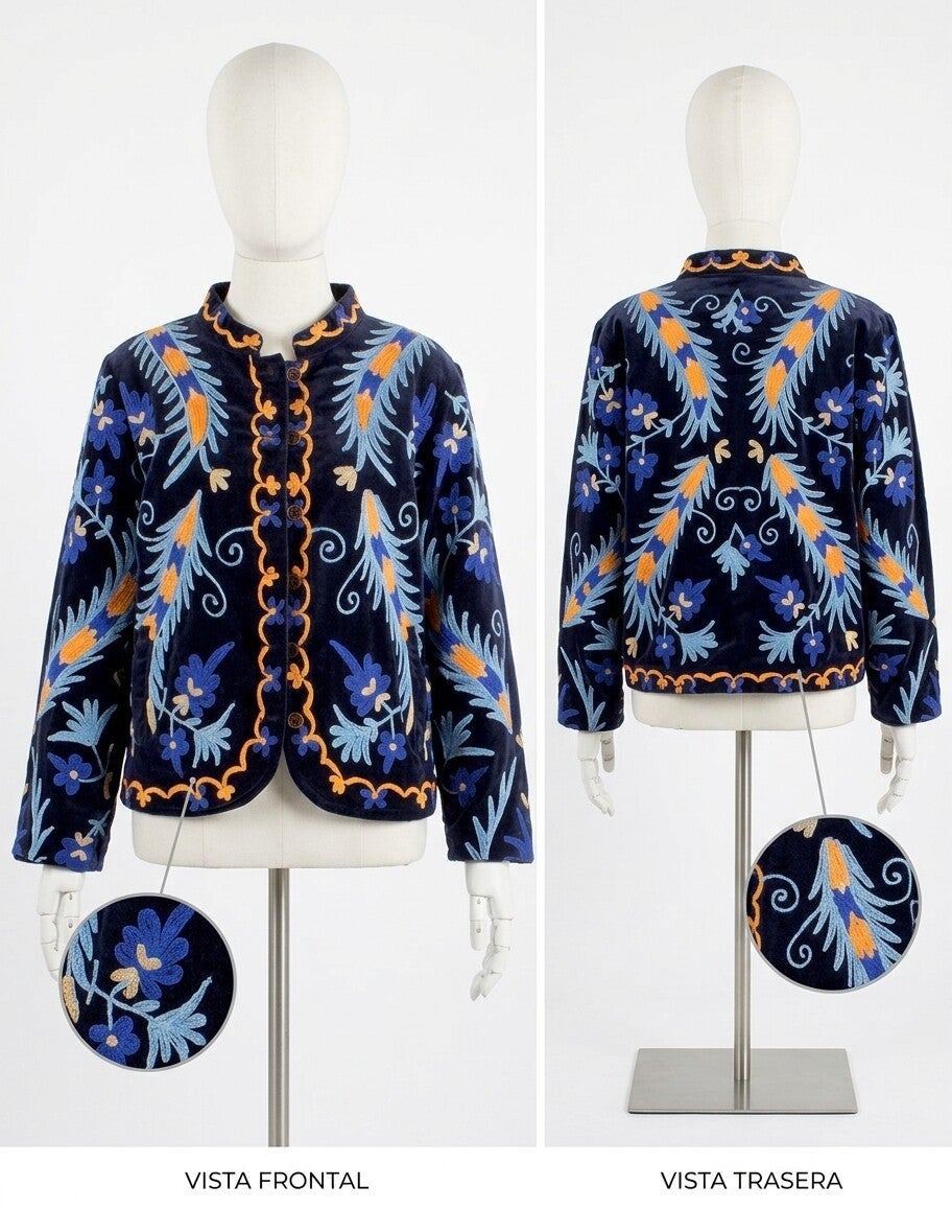 Chaqueta de Terciopelo Bordada Suzani Udaipur | Estilo Boho Chic