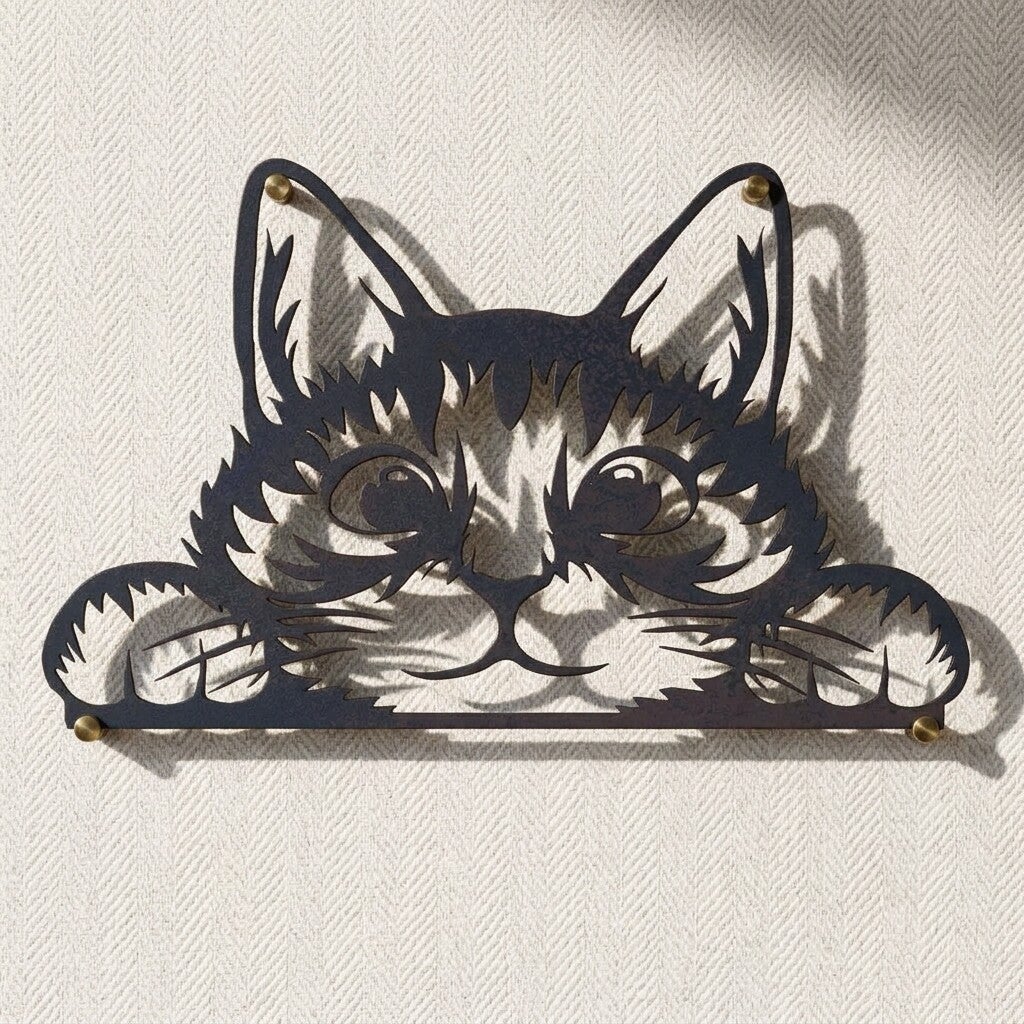 Figura Pared Gato Curioso de Metal | Decoración Mural Boho Chic