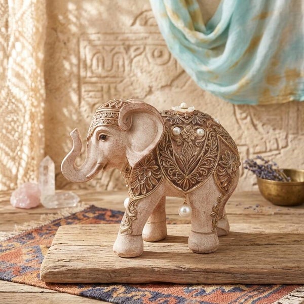 Figura Elefante Étnico en Resina | Decoración Boho Chic de Buena Suerte