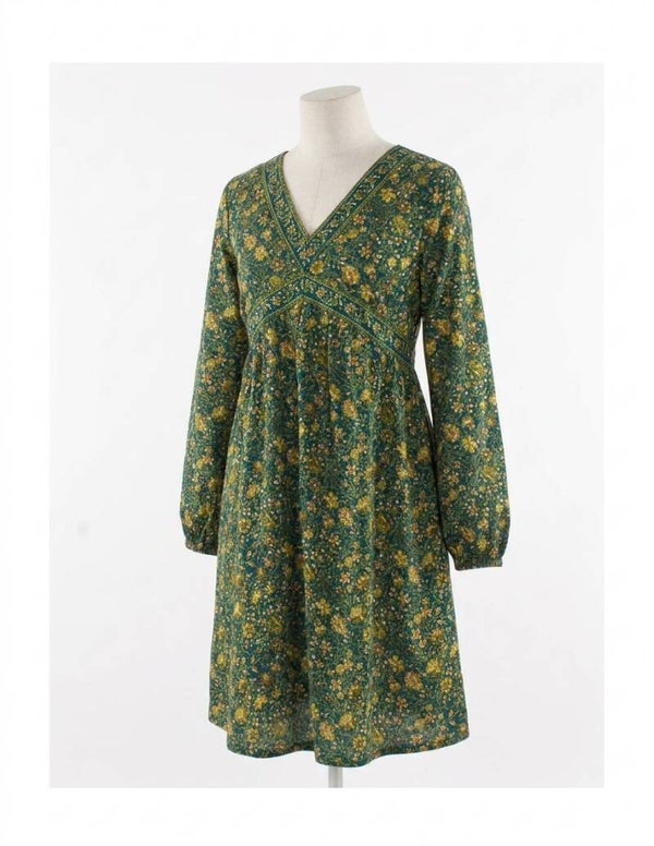Vestido Corto Boho Udaipur | Estampado Floral, Escote en V y Corte Imperio