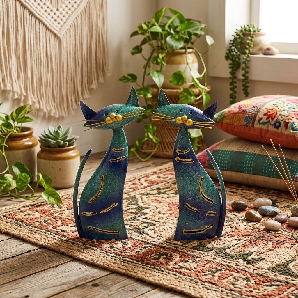 Figuras Decorativas de Gatos en Metal | Estilo Boho Chic