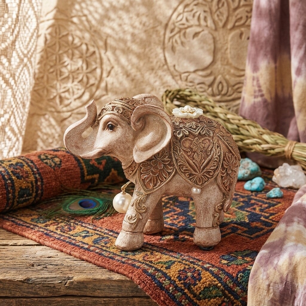 Figura Elefante Pequeño Boho Chic | Amuleto de Resina y Perlas
