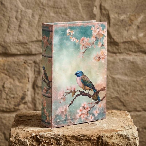 Caja Libro Pájaros y Flores de Cerezo | Alhajero Vintage Boho