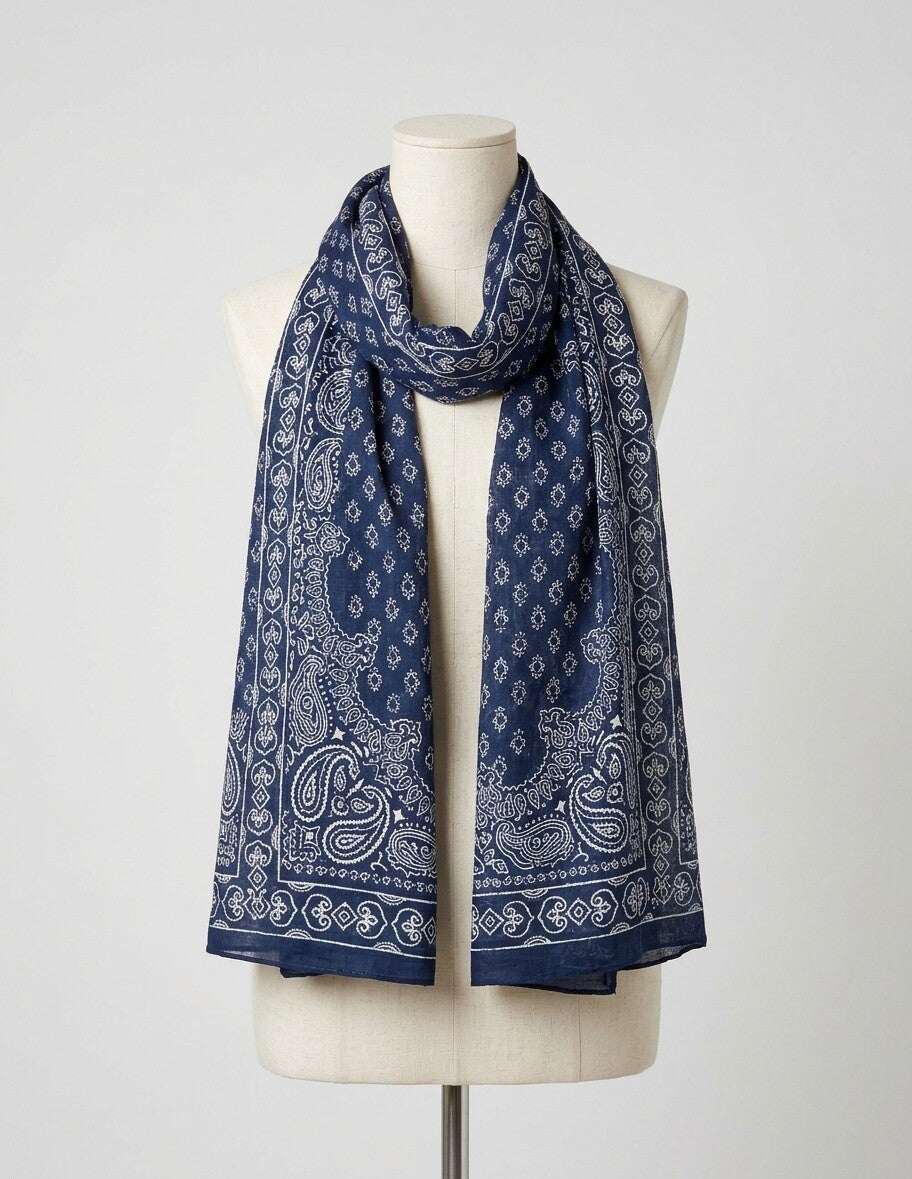 Pareo Bufanda de Algodón Varanasi | Azul Índigo y Estampado Block Print