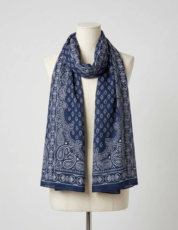 Pareo Bufanda de Algodón Varanasi | Azul Índigo y Estampado Block Print