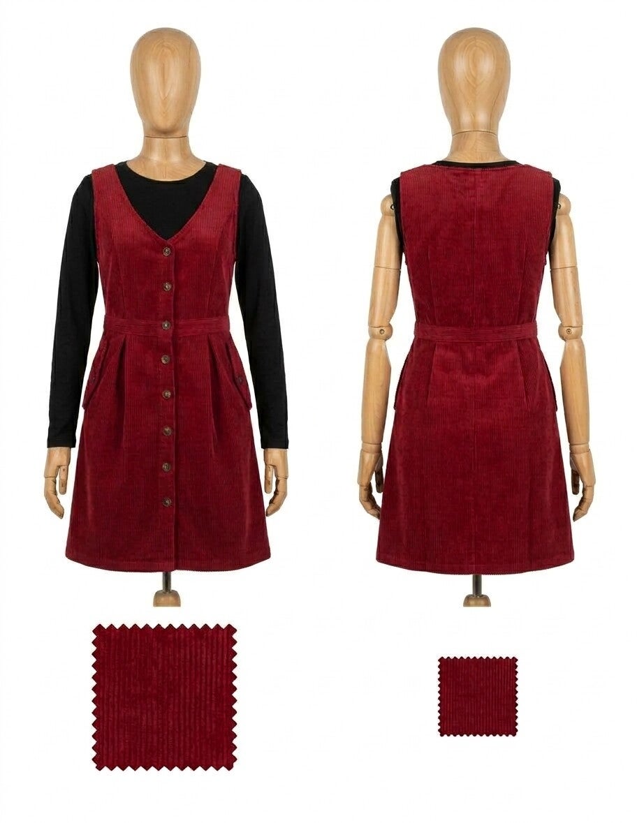 Vestido Pichi de Pana Pune – Estilo Retro, Botones y Cuello en V