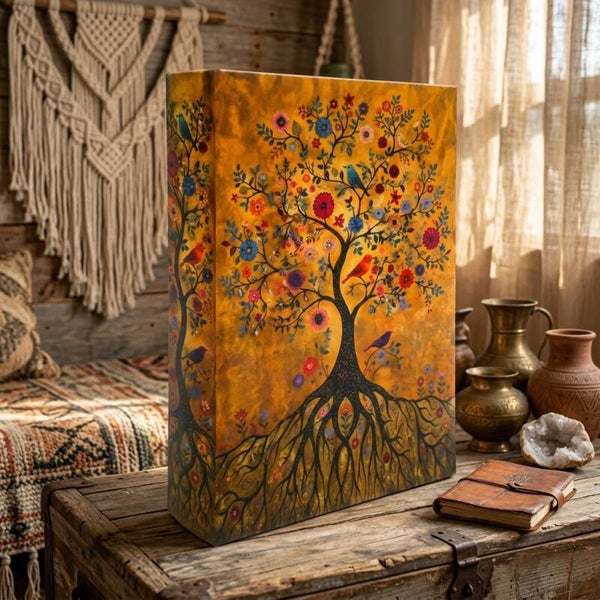 Caja Libro Decorativa Árbol de la Vida | Estilo Boho