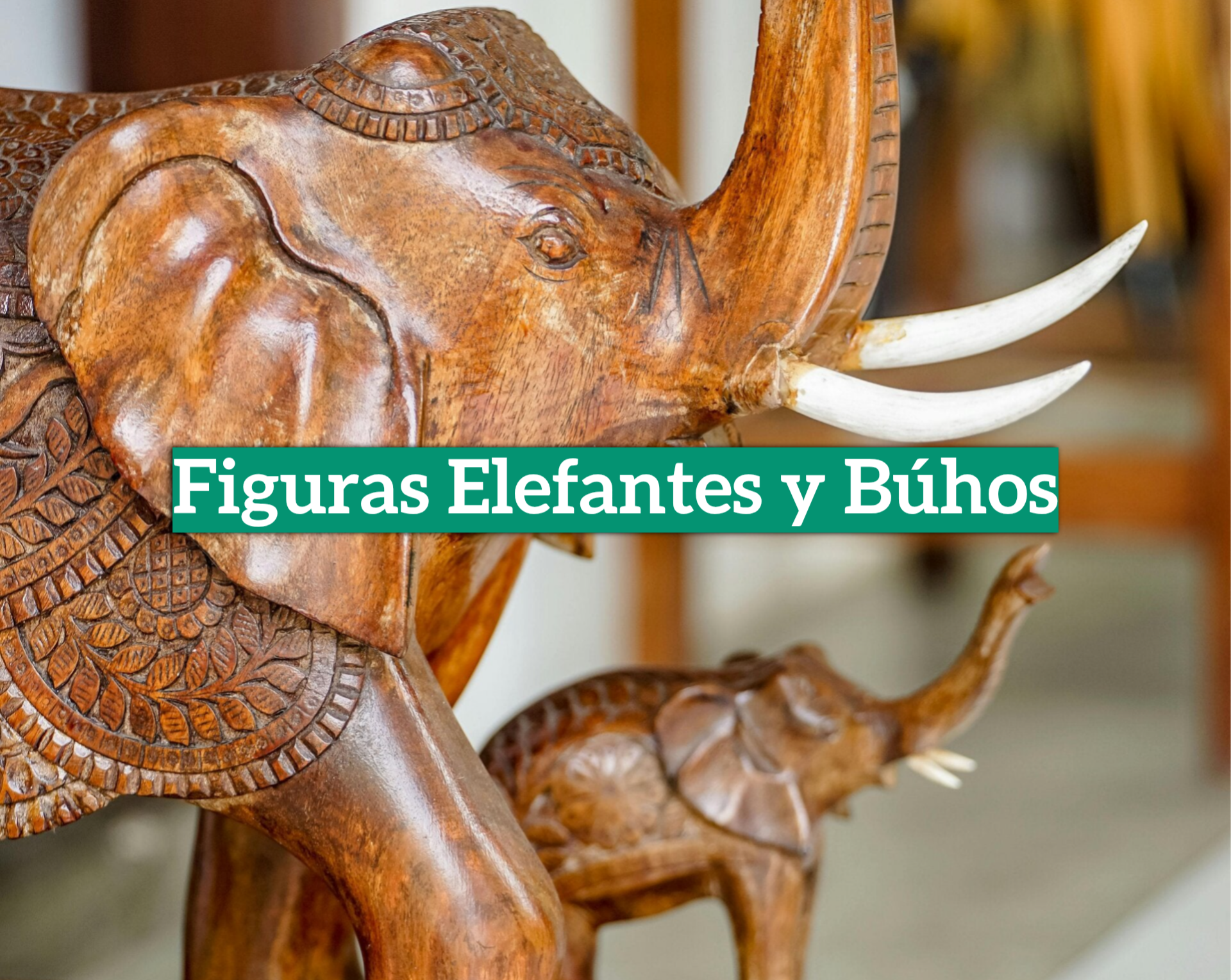 Figuras Búho de resina y elefantes de resina