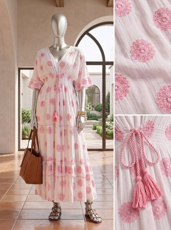 Vestido Largo Boho Sikar | Bordado Mandala y Borlas