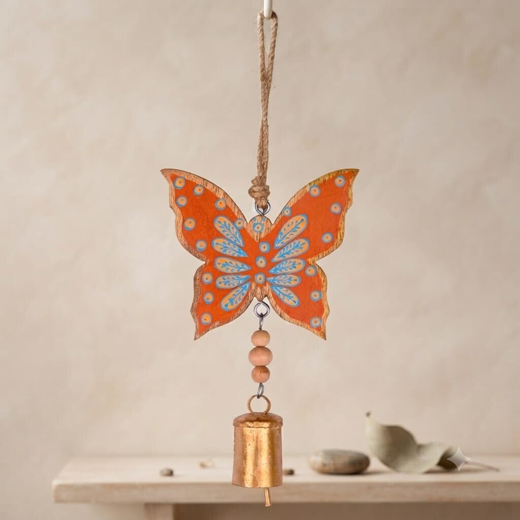 Colgante Mariposa de Madera Naranja | Decoración Boho