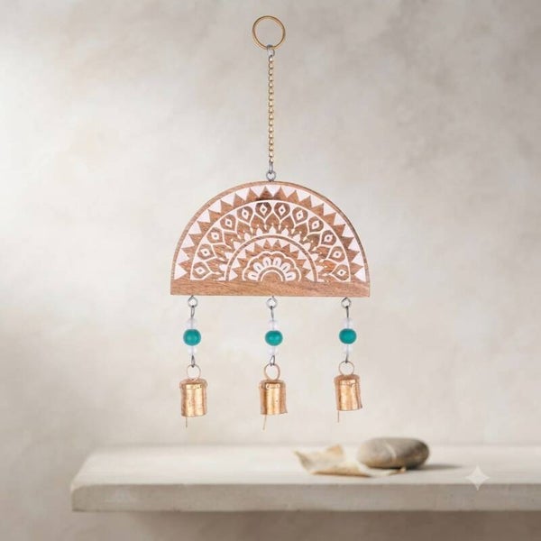 Colgante de Pared Madera Mandala y Campanas | Decoración Boho