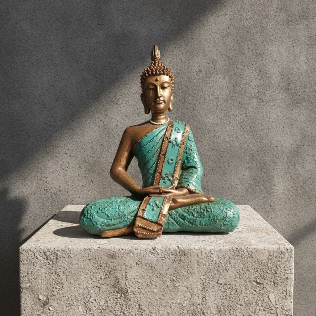 Buda Meditando Turquesa y Bronce | Figura Resina Zen