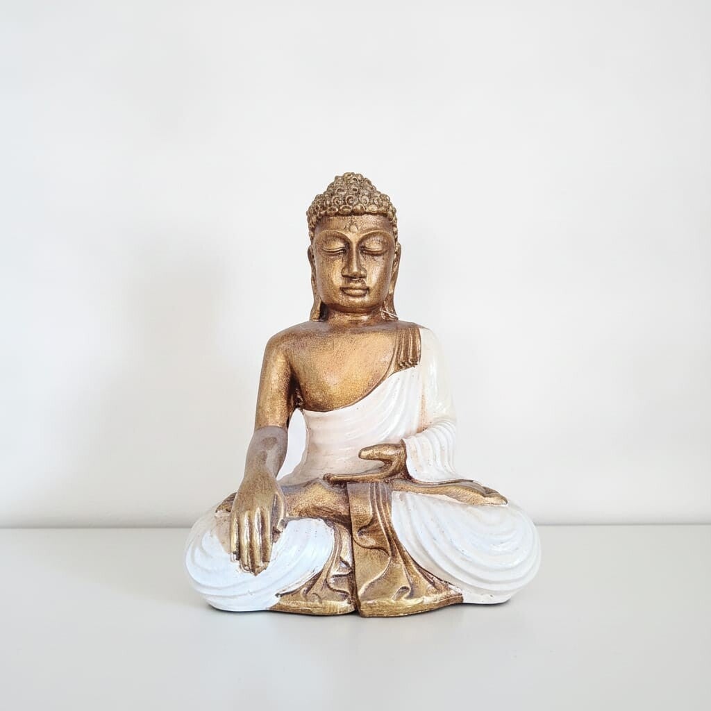 Buda Meditando Blanco y Dorado | Figura Resina Zen