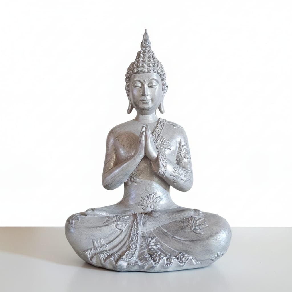 Buda Meditando Plateado | Figura Resina Zen
