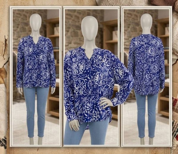 Blusa Jodhpur Azul Klein con Estampado Floral