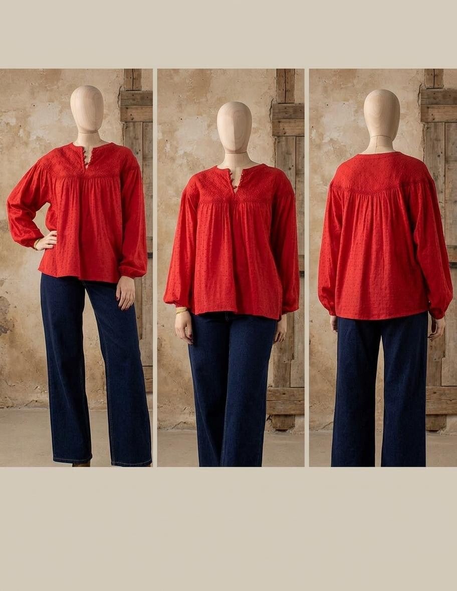 Blusa Jodhpur Roja con Bordados y Plumeti | Moda Boho Romántica