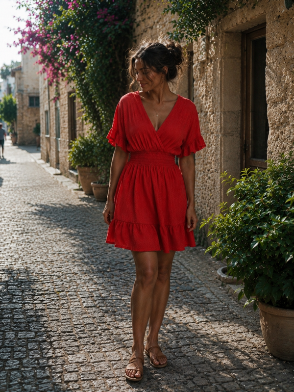 Robe Rouge Dos Nu Bohème Chic – Élégance & Légèreté