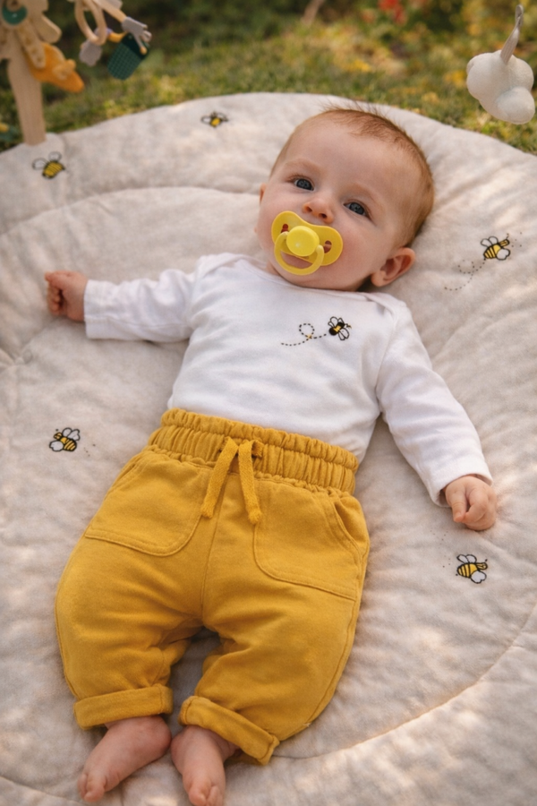 Ensemble bébé doux – body + pantalon moutarde