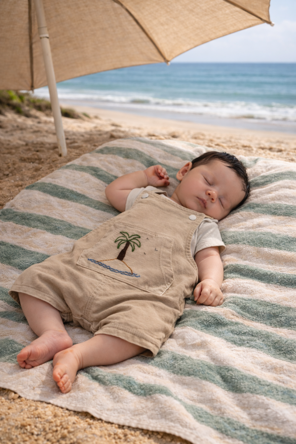 Salopette bébé beige brodée palmier